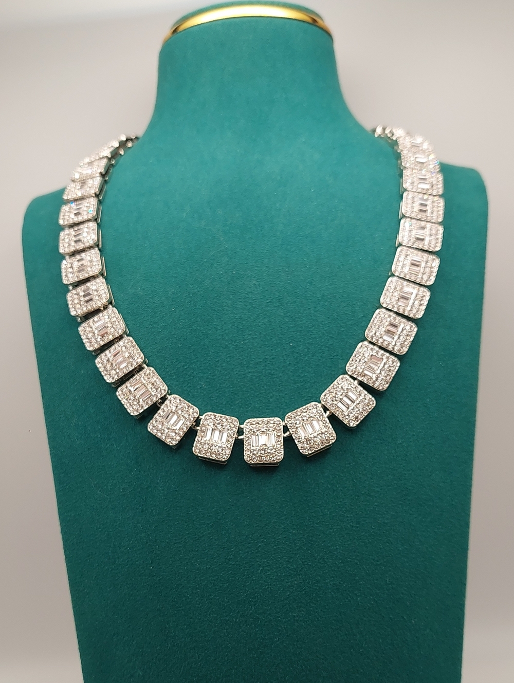 NEW NIB Square Iced Out Bauguette Blingy Tennis Necklace Rhinestones For Days
